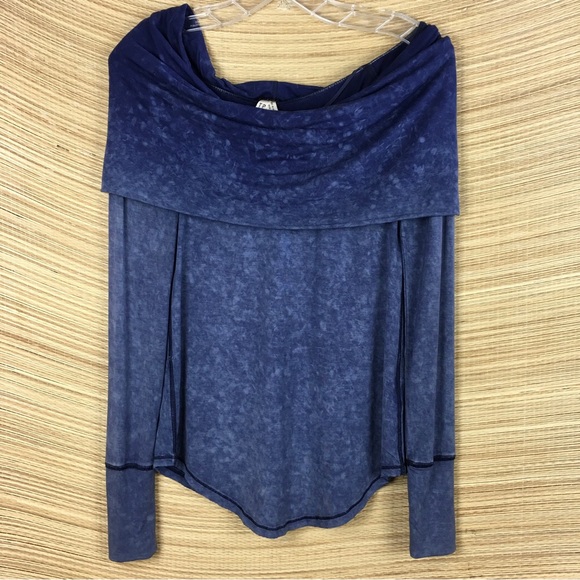 Free People Blue Cosmo Tie Dye Cowl Neck Off Shoulder Top Shirt OB546687. Sz XS - Picture 8 of 12
